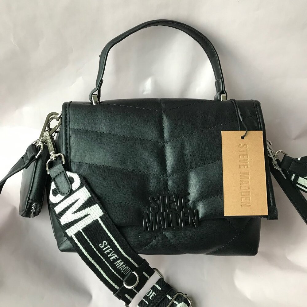 STEVE MADDEN   Black BZOLA Quilted  SATCHEL/Crossbody  w Pouch